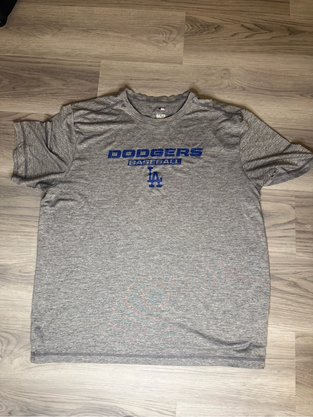 MLB Dodgers Gray Short-Sleeve Tee with Blue Logo